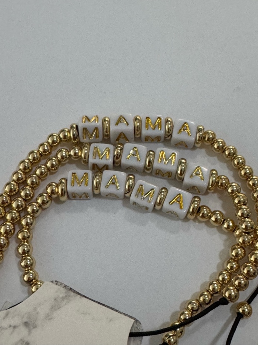 Mama Gold & White Beaded Bracelet & Necklace Bundle